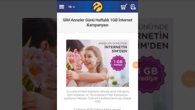 Turkcell Anneler Günü 1 GB Hediye İnternet