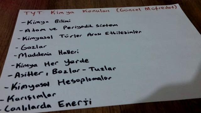 TYT Kimya Konuları [Güncel Müfredat]