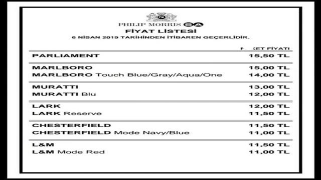 ZAMLI SİGARA FİYAT LİSTESİ